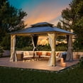 thumbnail image 3 of Hommow 11' x 13' Hardtop Gazebo, Wood Gazebo with Black Double Polycarbonate Hardtop Roof, Outdoor Gazebo for Garden, 3 of 8