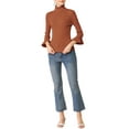 thumbnail image 2 of INSPIRE CHIC Women's Turtle Neck 3/4 Ruffle Sleeves Pullover Slim Rib Knit Sweater XL Caramel, 2 of 8