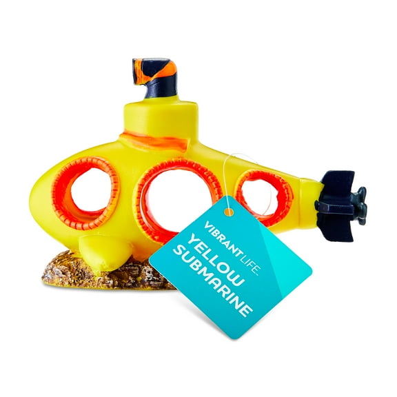 Vibrant Life Yellow Submarine Glow in the Dark Polyresin Aquarium Decor