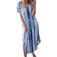 thumbnail image 1 of ICHUANYI Clearance Fashion Casual Women Tie-Dye Print V-Neck Short Sleeve Split Summer Long Dress(Blue, L) ICHUANYI WER2023081117545, 1 of 4