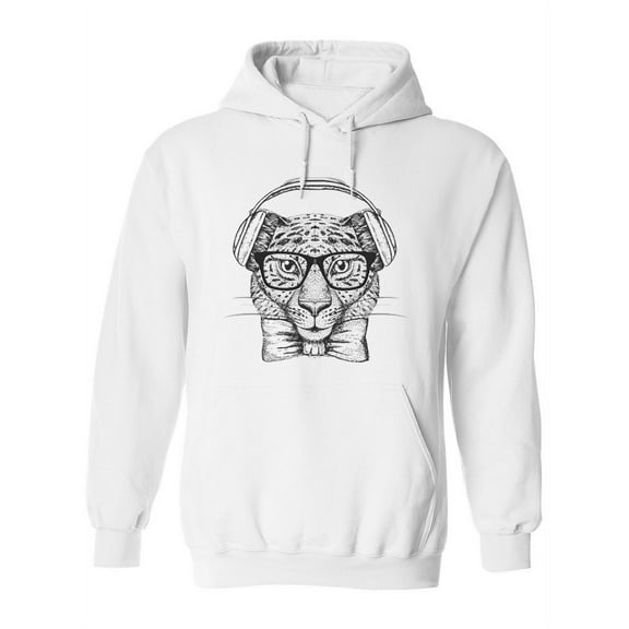 Hipster Cheetah With Headphones. Hoodie Women -Image by Shutterstock, Female x-Large