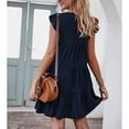 thumbnail image 2 of Robe à Manches Courtes, Robe à Col Rond Superposée de Couleur Unie Ample Longueur Genou pour Femmes pour Piscine Bleu Foncé L, 2 of 6