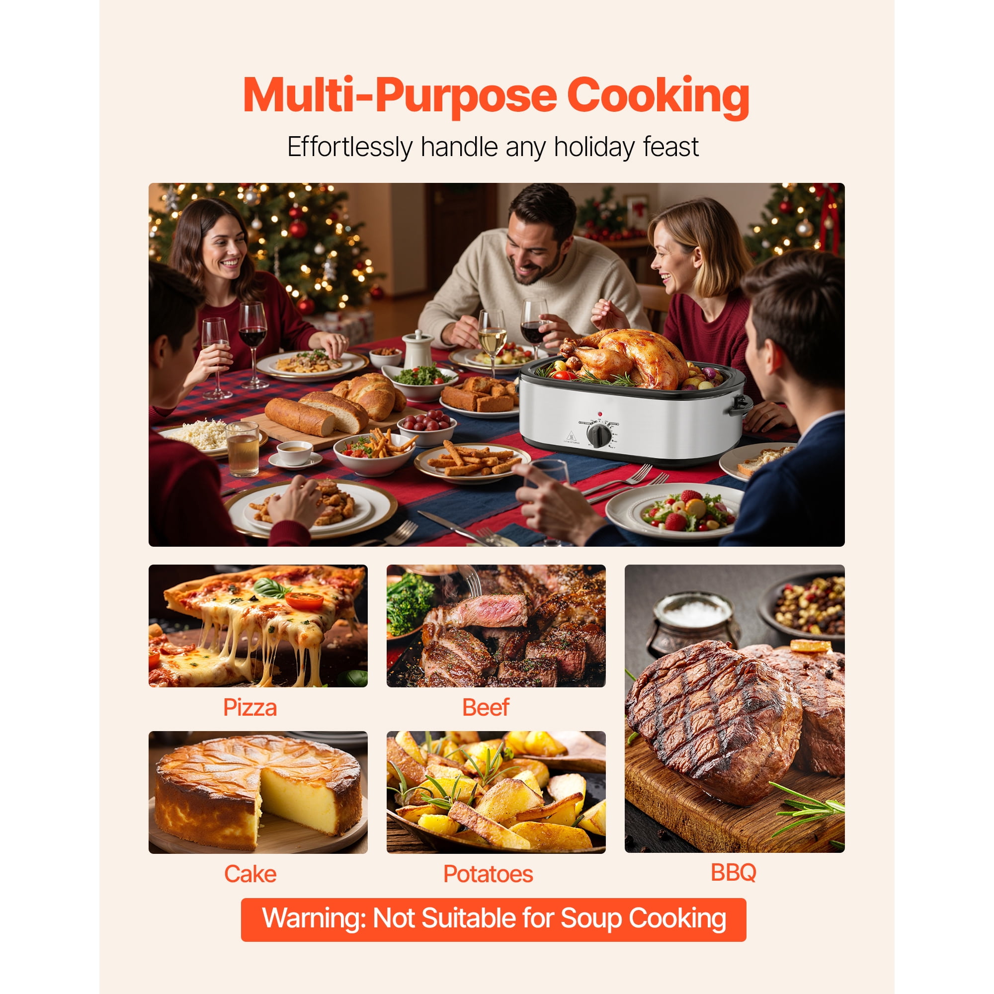 KFFKFF 20QT Electric Roaster Oven, Adjustable Temperature 150-450℉, Quick-Cooking Turkey Roaster with Self-Basting Lid, Defrost and Warm Functions, Ideal for Home Use, Accommodates 24lb Turkey