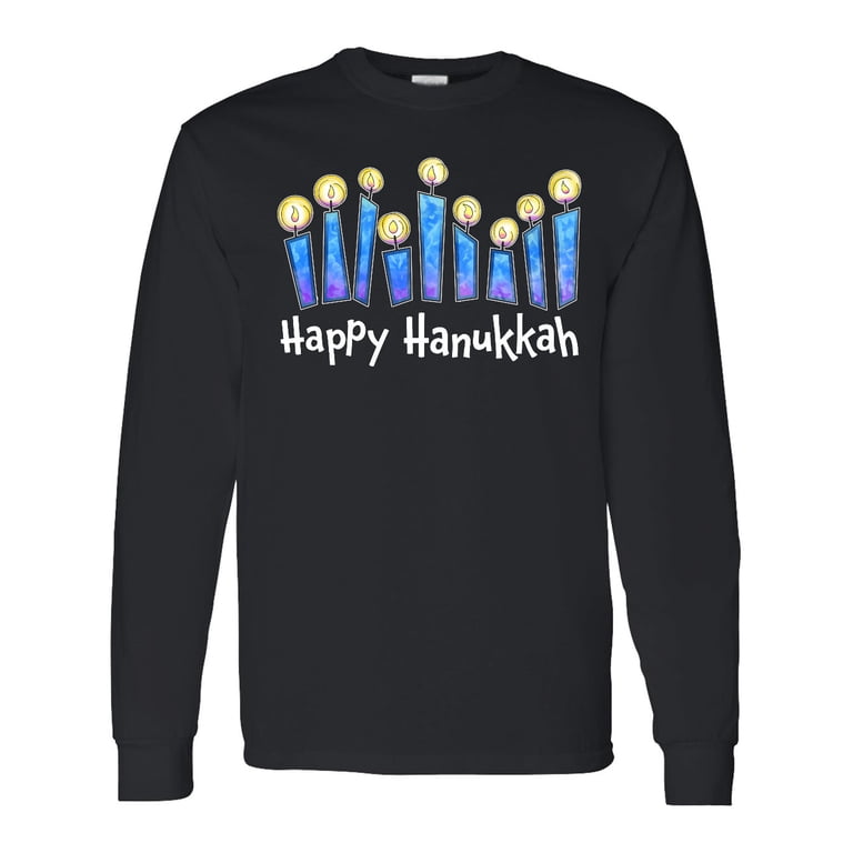 Happy Hanukkah Lit Candles Long Sleeve T-Shirt photo 1
