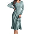 thumbnail image 2 of Guieoi Womens Dresses Long Sleeve Casual V-Neck Midi Dress Green S, 2 of 6