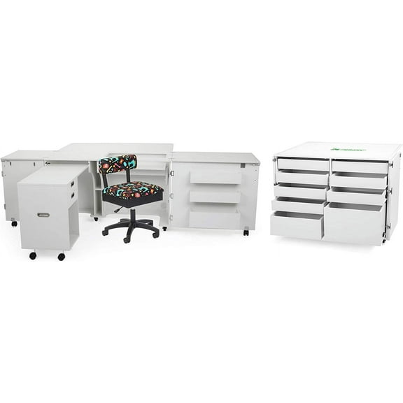 Kangaroo Sewing Furniture Aussie Studio Set, White Ash, with H7013B Notions Hydraulic Chair