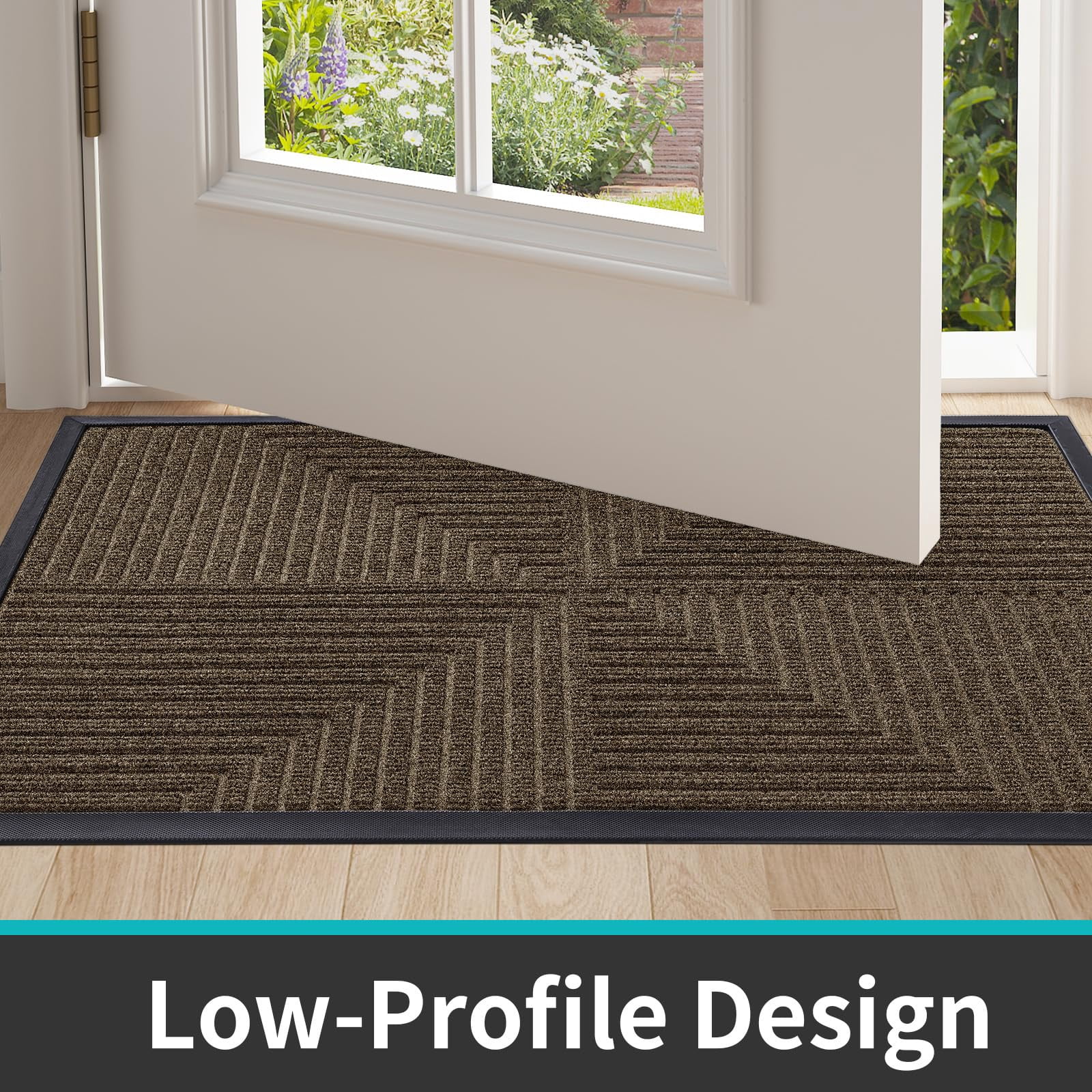 Buganda Heavy Duty Rubber Door Mat for Outside Entry, 17" x 29.5" Non-Slip Waterproof Doormat for Inside, Low Profile Dirt Trapper Doormat, Brown