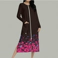 thumbnail image 4 of Gradient Robes for Women Flower Graphic Zipper Front Bathrobe Long Sleeve House Coat Long Nightgown With Pockets Soft Loungewear, 4 of 9