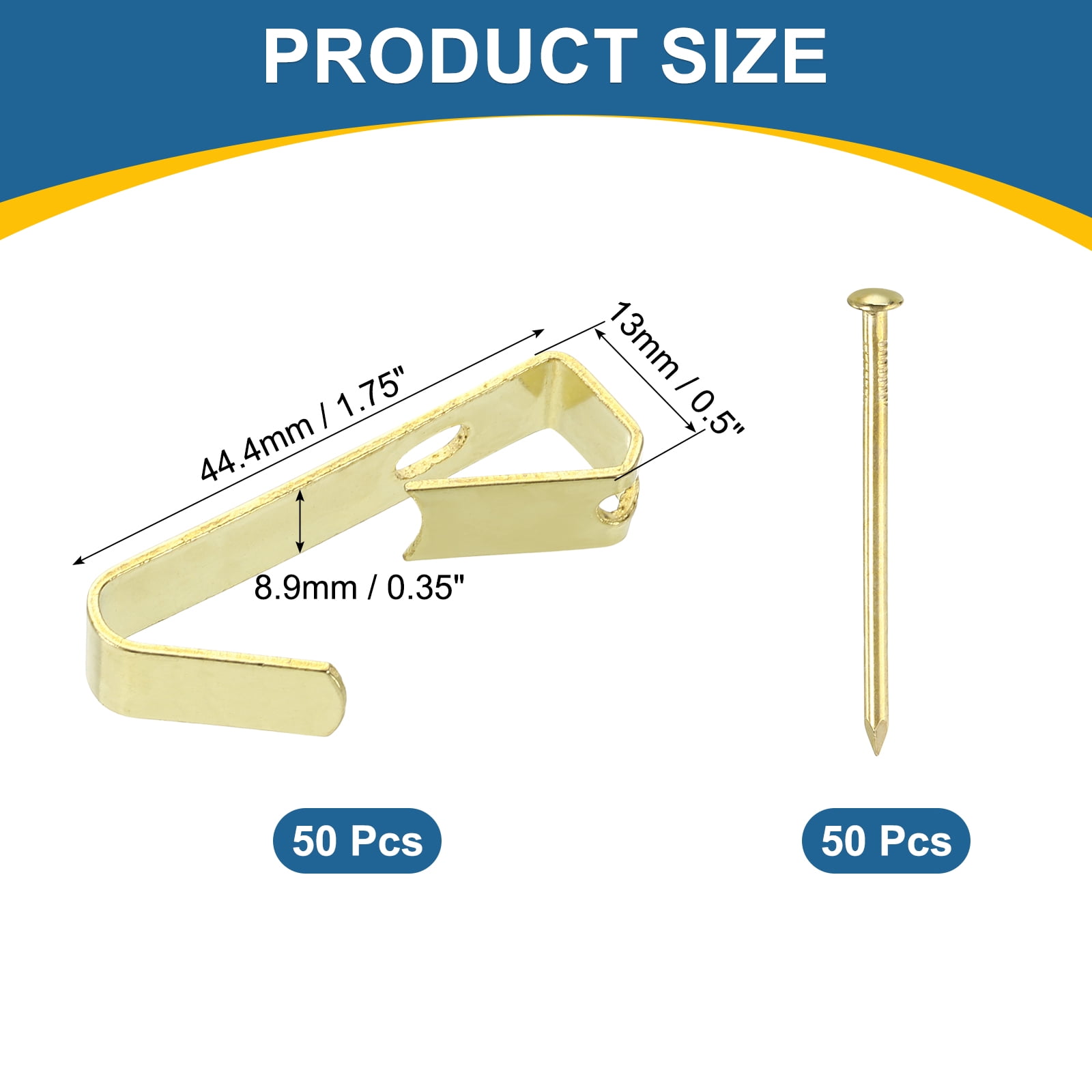 Uxcell 100 Pcs Picture Hangers 100lb Picture Hooks 50 Hangers + 50 Nails Gold