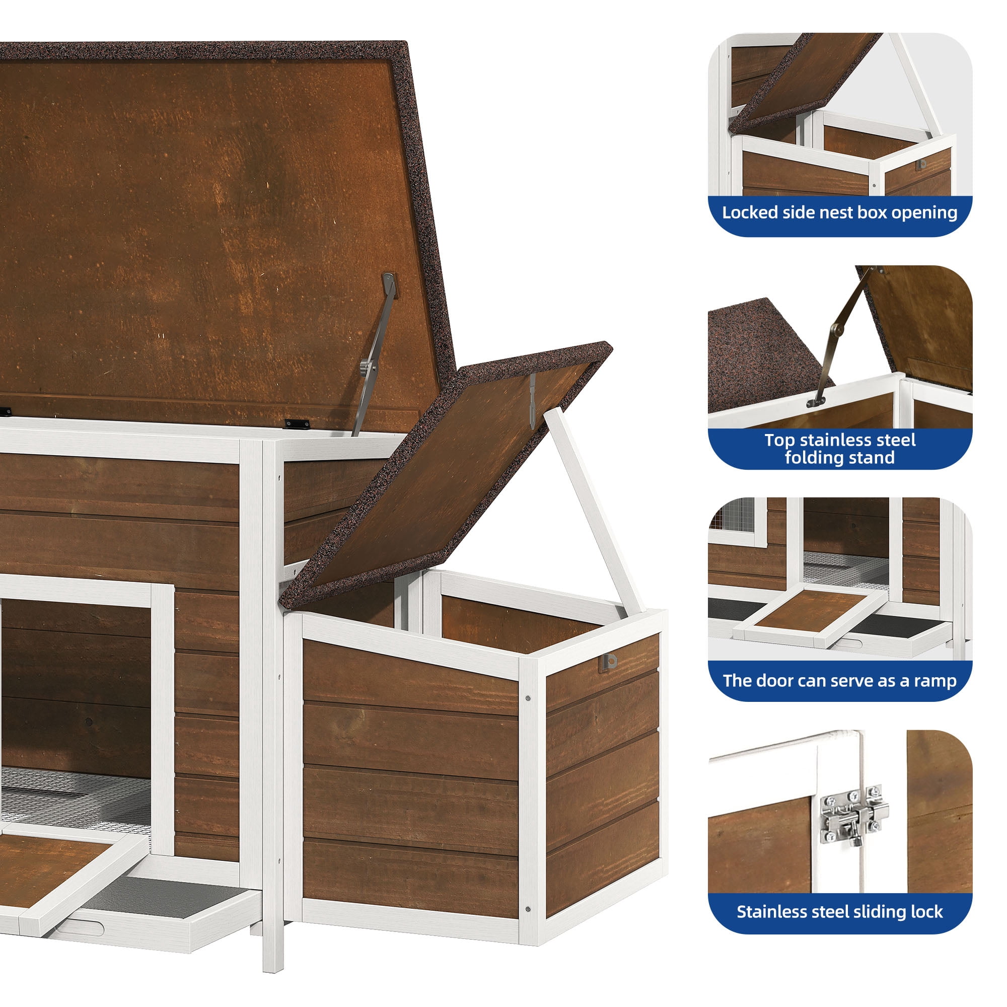 Uforic Large Wood Chicken Coop Hen House 2-4 Chickens with 2 Nesting Box, Outdoor Chicken Hutch Rabbit Hutch Duck Cage - Brown