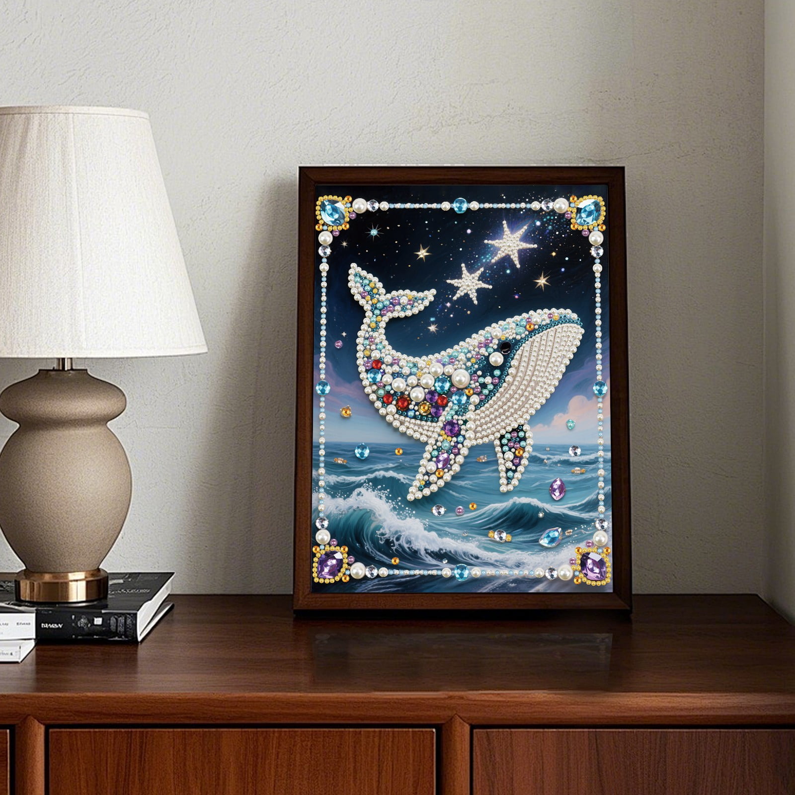 FLOPESN 4Pcs Whales DIY Gemstone Pearl Diamond Art Painting Kit Unframed, 9.84X13.78in, Colourful Canvas Holiday Present Home Wall Decor Unframed