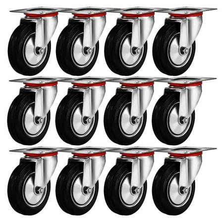 12 Pack 3  Swivel Caster Wheels Rubber Base with Top Plate and Bearing Heavy Duty