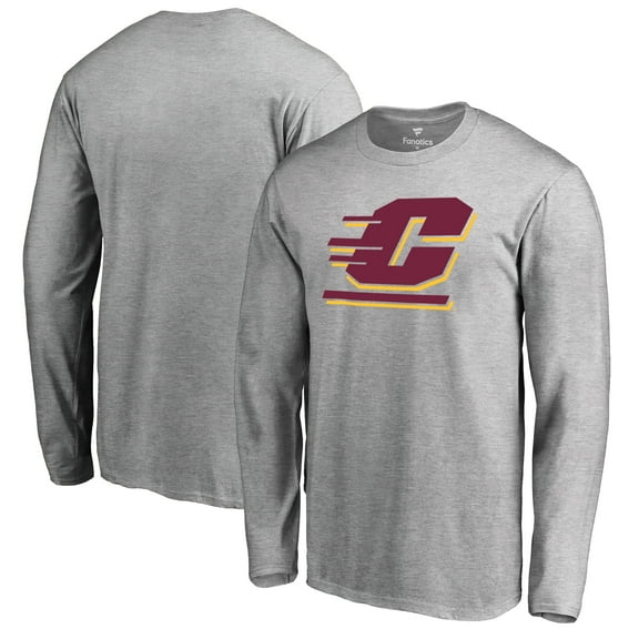Men's Ash Cent. Michigan Chippewas Primary Logo Long Sleeve T-Shirt
