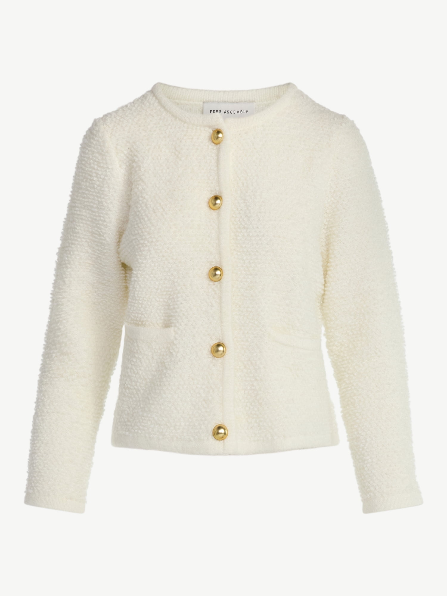 Free Assembly Women's Nubby Cardigan with Welt Pockets, Midweight, Sizes XS-XXL