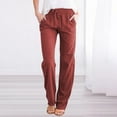 thumbnail image 5 of 2025 New Linen Pants Women Womens Casual Cotton Linen Pants Straight Leg Drawstring Elastic High Waist Lightweight Summer Relax Fit Elastic Waist Plus Size Solid Lounge Long Trousers Wine Xxl, 5 of 5