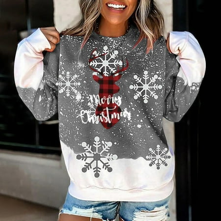 

jsaierl Sweatshirt for Women Christmas Printed Sweatshirt Crewneck Long Sleeve Cute Tops for Women Xmas Gifts Pullover for Teen Girls