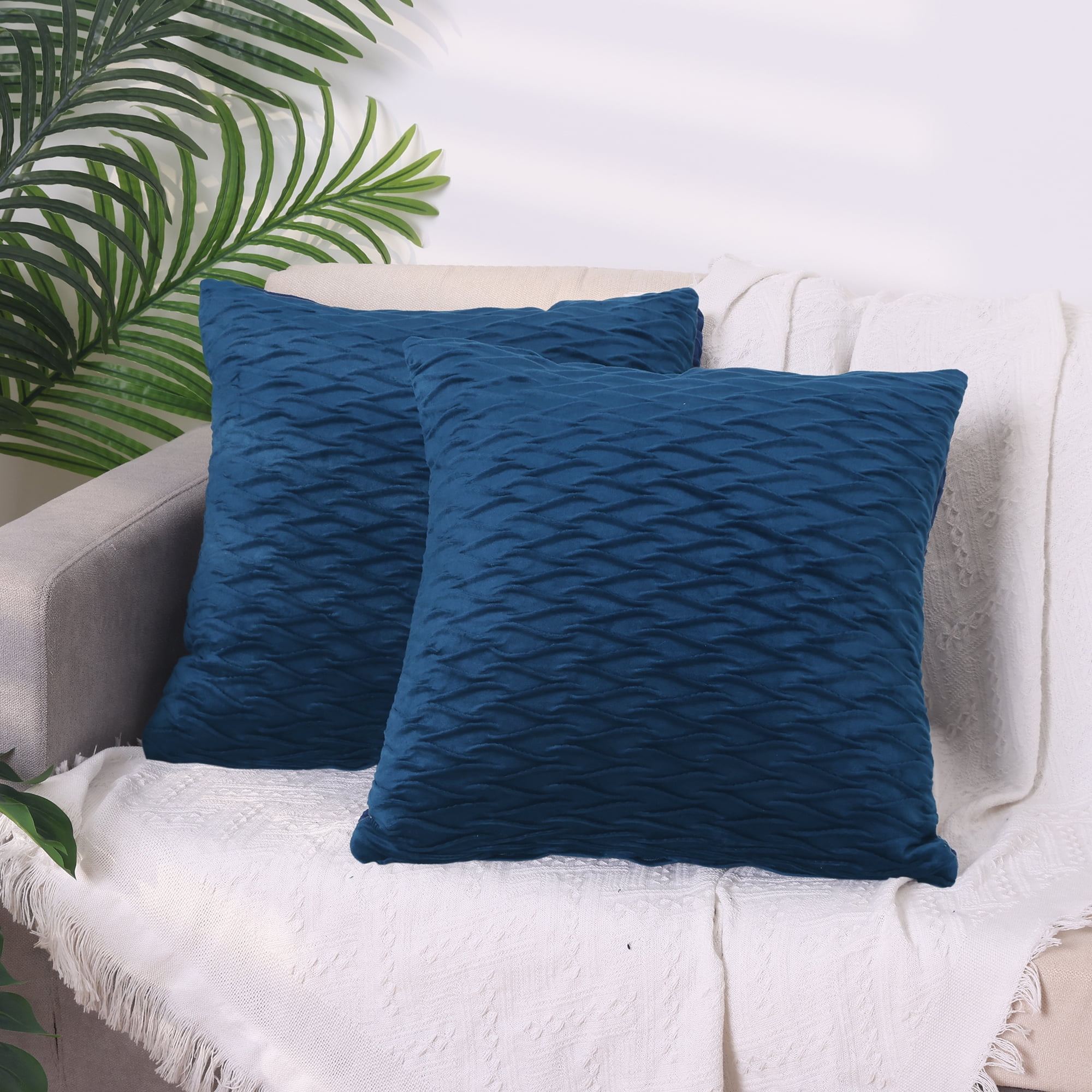 Unique Bargains 4 Solid Striped Square Decorative Throw Pillow Covers Textured Pillowcases Dark Blue 18" x 18"