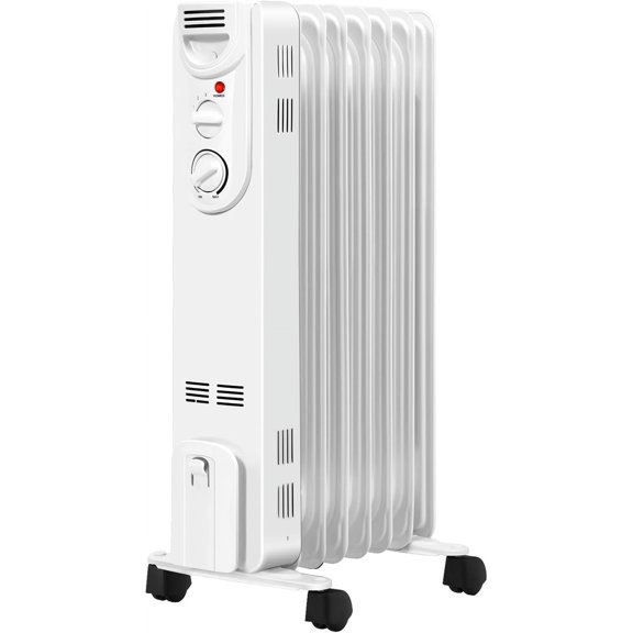 S AFSTAR 1500W Oil Heater, Portable Energy Saving Electric Radiator Heater with Adjustable Thermostat, 3 Heat Settings, Overheat & Tip-Over Protection, Small Space Heater for Home, Office, Indoor Use