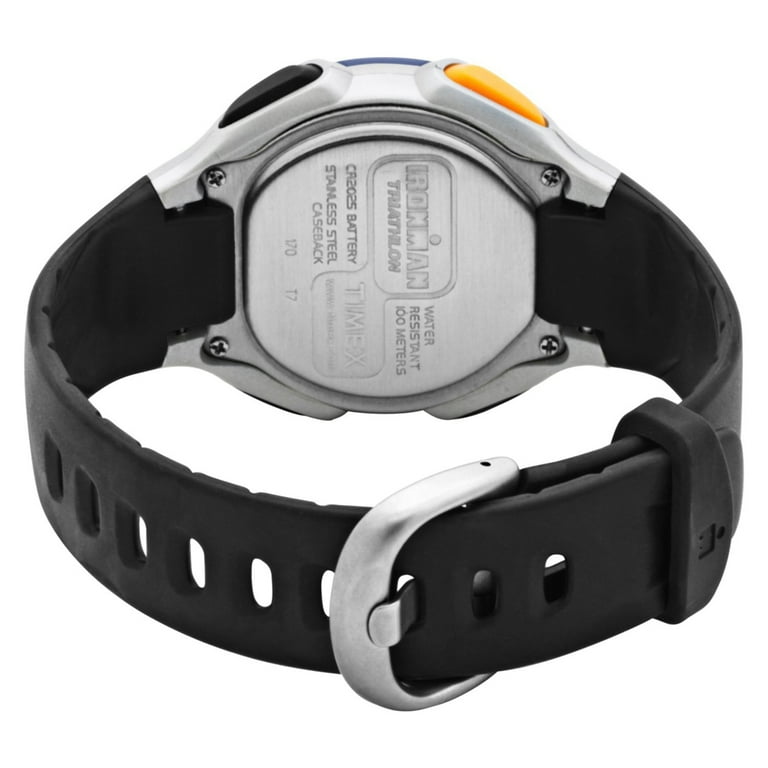 T5E931 Men s Ironman 30 Lap Silver Resin Case Digital Dial Black Rubber Strap Chronograph Watch