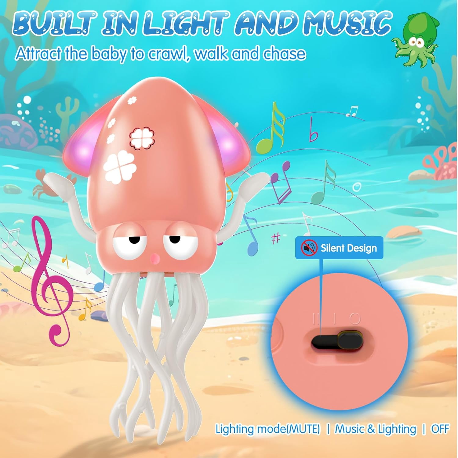 Jouet Pieuvre Danseuse Électrique Avec Lumières Et Musique – Version Verte, Charge USB, Détection D’Obstacles – Cadeau Fun Pour Enfants Et Adultes