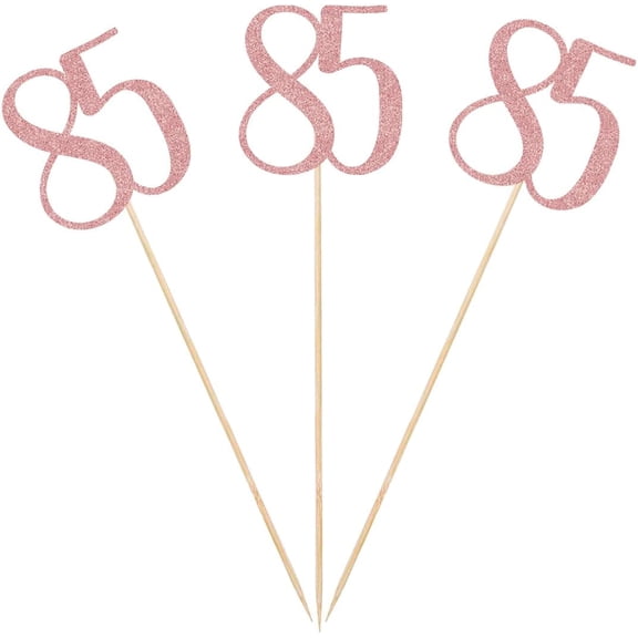 Rose Gold 85th Glitter Birthday Centerpiece Sticks, 12-Pack Number 85 Table Topper Anniversary Party Decorations