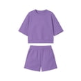 thumbnail image 6 of BRELIL Women's Two Piece Set Round Neck Short Sleeve Tshirt Pocket Elastic Waisted Shorts Casual Solid Basic Lounge Outfits Summer Travel Vacation Tracksuit, Purple S, 6 of 9