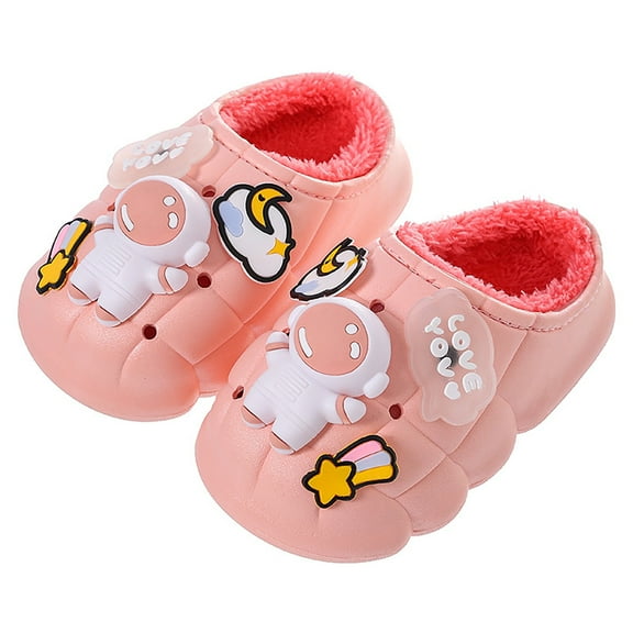 WZEIIOT Toddler Kids Girls Slippers Cute Cartoon Design Winter Warm Non- Fuzzy Shoes Unisex Fasion Cozy Indoor Soft Home Lined Booties Plush Footwears Us Size:9