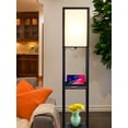thumbnail image 2 of Brightech Maxwell Charger - Shelf Floor Lamp with USB Charging Ports and Electric Outlet - Tall, Narrow Tower Nightstand for Bedroom - Modern, Asian End Table with Light Attached - Black, 2 of 8