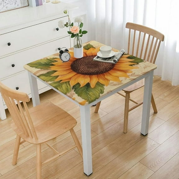 HAOXIT Elastic Edged Flannel Backed Vinyl Fitted Table Cover - Pattern - Small Square - Fits Square Tables 36*36