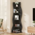 thumbnail image 4 of VECELO Wave Corner Shelf, 70.08" H Modern 5-Tier Wall Corner Bookshelf, Corner Wooden Stylish Bookcase Storage Rack Plant Stand for Study, Living Room, Home Office, Black, 4 of 9