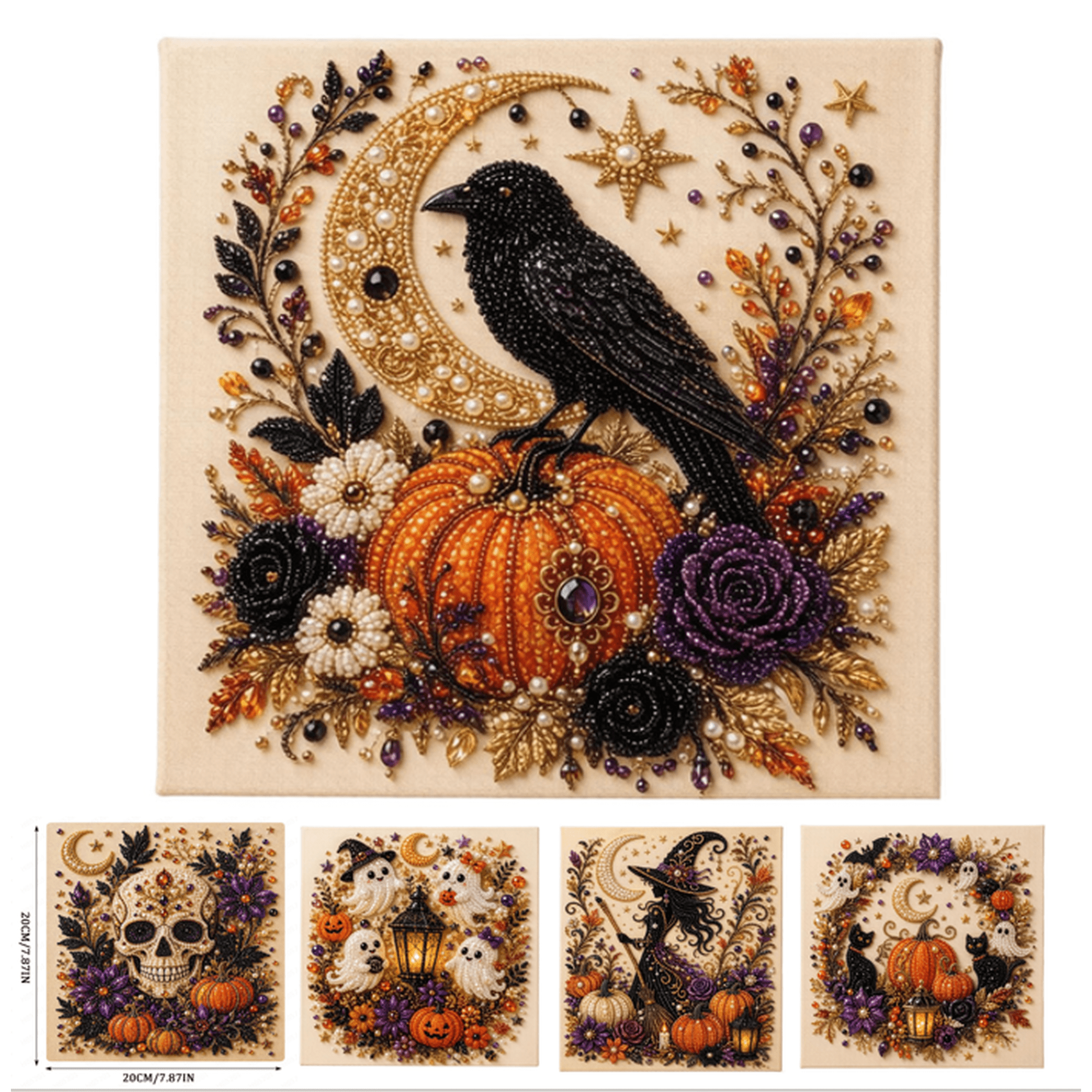 Halloween Ghost Pearl Art DIY Kit Ghost Diamond Art Craft Kit with Crystal Pearl Beads Cute Ghost Diamond Art for Adults & Beginner Halloween Home Wall Decor Fall DIY Gift