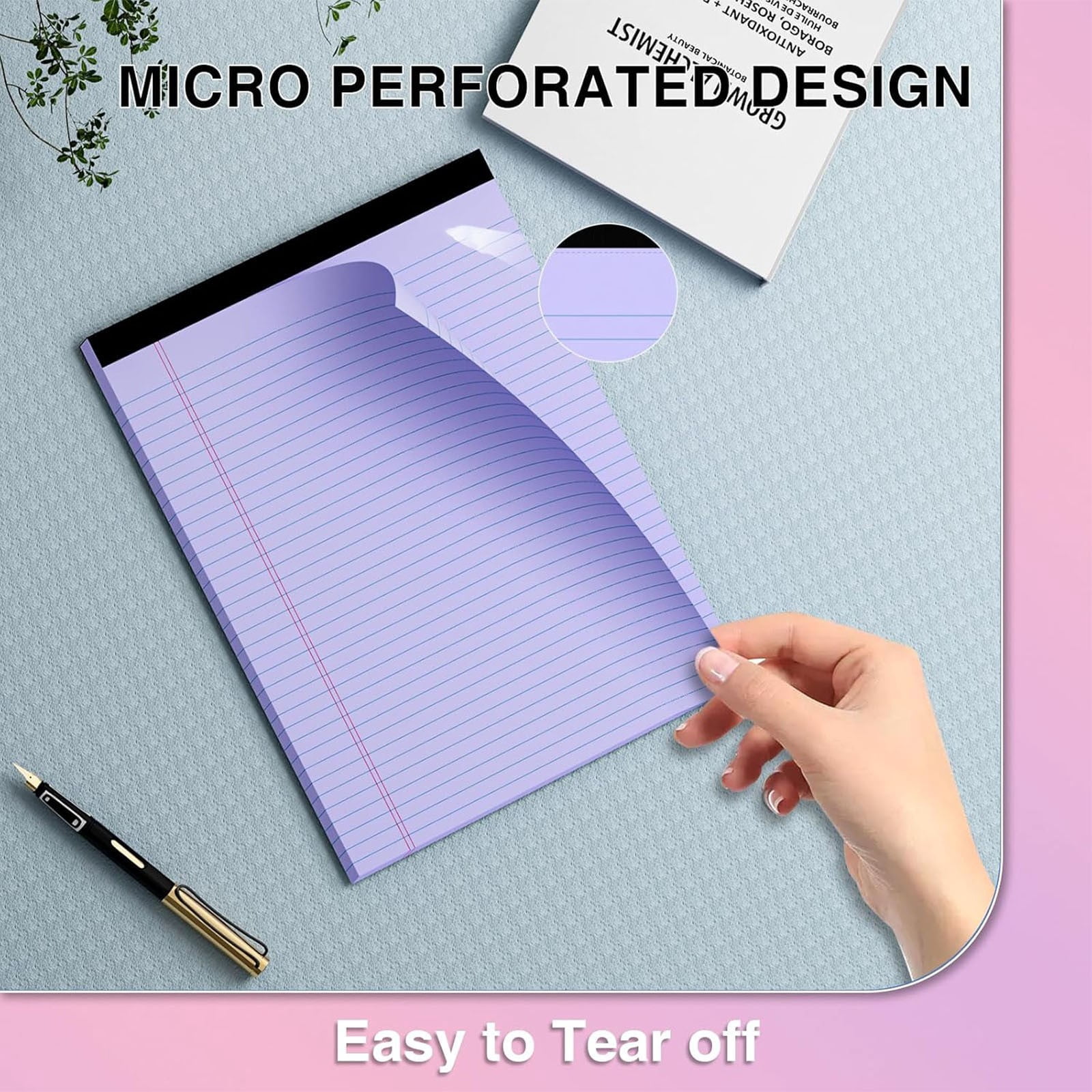 6Pcs Legal Pads Colored Note Pads, Lined Notepad 50Sheets/100Pages Per Book, Micro Perforated Writing Pads Lined Paper College Ruled Pad of Paper Notebook To-Do List for Home & Office(Purple,8x5")