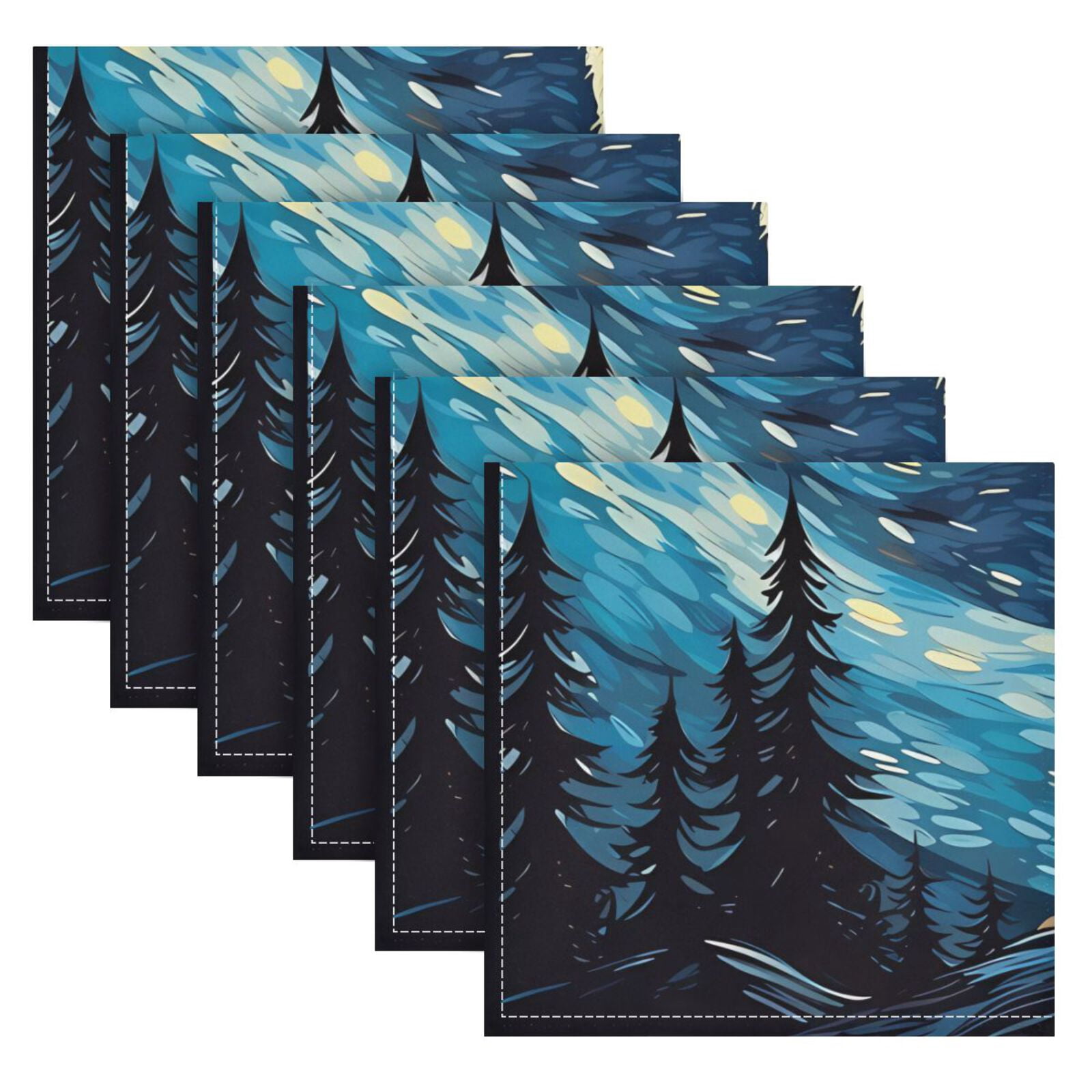 JSTEL Wolf Starry Sky Cloth Napkins Set of 6, 20x20 Inch Washable and Reusable Napkin for Decoupage Dinner Party Everyday Use
