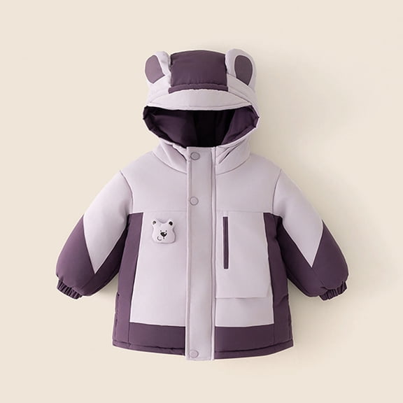 AUNVITO Boys & Girls 1-10Y Winter Thermal Insulated Windproof Waterproof Hooded Fleece-Lined Jacket Outdoor Windbreaker Long Sleeve Casual Coat