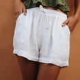 thumbnail image 4 of IROINNID Women's Elastic Waist Tie Cotton And Linen Casual Shorts With Pocket, 4 of 7