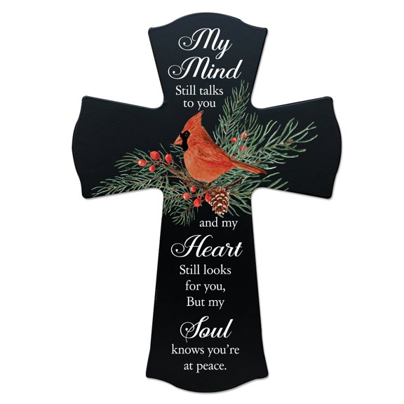 Memorial Wooden Wall Cross 8x11 Cardinal Bereavement Gift for Loss on Loved One – My mind Still talks