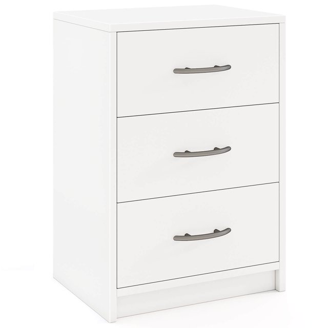 Costway 1 PCS 3-Drawer Nightstand Modern Bedside Table with Storage Anti-Toppling Kit for Bedroom White