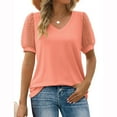 thumbnail image 2 of Womens Summer Tops 2023 Pejock Women V Neck T Shirts Swiss Dot Puff Sleeve Tops Loose Casual T-Shirt Soild Cotton Tee Plus Size Loose Comfy Tee Tops Blouse Pink S (US Size:4), 2 of 6