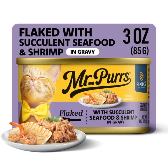 Mr Purrs Flaked Succulent Seafood & Shrimp In Gravy Wet Cat Food, 3 oz Can