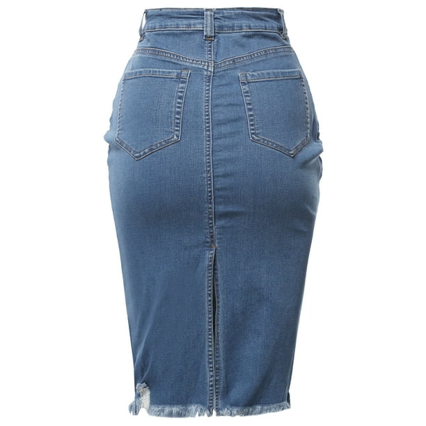 A2Y Women's Slim Fit Rayon Knee Length Unhem Back Slit Denim A2Y Women's Slim Fit Rayon Knee Length Unhem Back Slit Denim