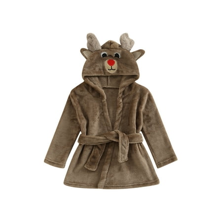 

Ma&Baby Baby Girl Boy Christmas Flannel Hooded Robes Bathrobe Cartoon Robe with Belt 1-5 Years