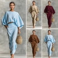 thumbnail image 2 of Quixlent Summer 2 Piece Skirt Sets for Women Batwing Long Sleeve Top And High Waist Ruched Maxi Skirt Matching Set Summer Vacation Lounge Outfits, 2 of 7