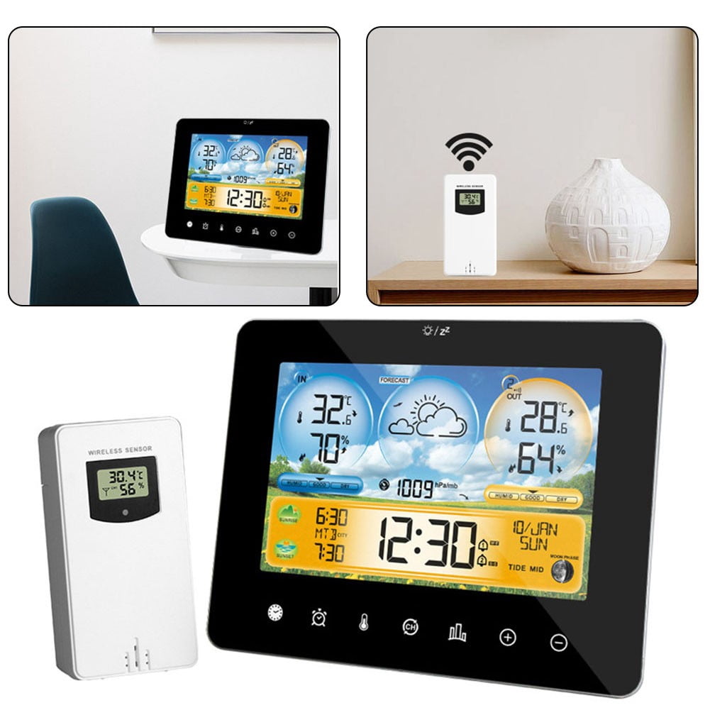 Indoor Outdoor Weather Station with Color Screen, Temperature Humidity Meter, Digital Clock, Wall Mountable Thermometer Hygrometer for Home Office