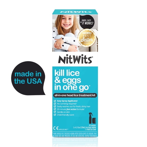 NitWits All-in-One Lice treatment, Kills lice, Nits and Super lice with spray and comb, 4.1 fl oz