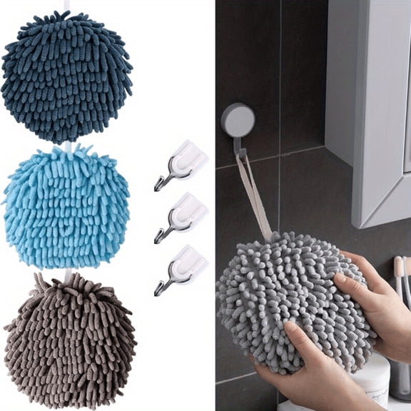 Chenille Towels, 3 Pack Soft Absorbent Quick Dry Hand Towels for Bathroom and Kitchen, Mint Green Light Blue Color Set