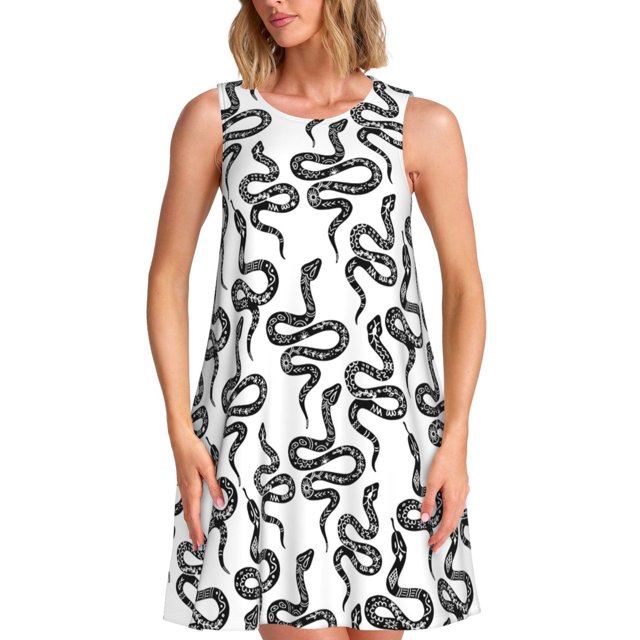 Disketp Hand Drawn Snake para Vestido sin Mangas para Mujeres, Vestidos de Verano para Mujeres, Casual y Holgado para la Playa