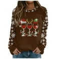 thumbnail image 1 of Wyzesi Chandails Molletonnés Rouges Gilet Mode Chandail à Enfiler Hauts pour Femmes Joyeux Noël Imprimé Col Chandail en Molleton Col Rond Coupe Chandail à Enfiler Hauts Décontractés Manches Longues Chandails d'Entraînement Blouse Ample, 1 of 4