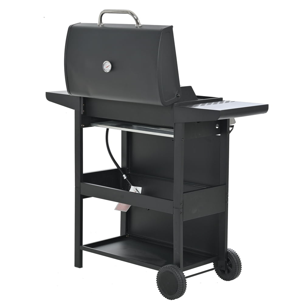 Aminy 4 Burner Propane Gas Grill for Camping, 34,200 BTU Smokeless BBQ Portable Grill with Storage & Side Table, Stainless Steel Gas Grill for Kitchen and Patio Backyard