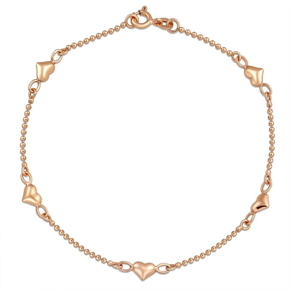 Bling Jewelry Womens Multi Puff Hearts Charm Anklet Rose Gold Vermeil Silver