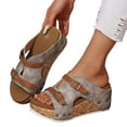 thumbnail image 2 of Domuza Women Wedge Sandals Cork Footbed Sandals Open Toe Buckle Band Platform Wedges Casual Comfortable Summer Dressy Shoes Gray 7（EU-38）, 2 of 4